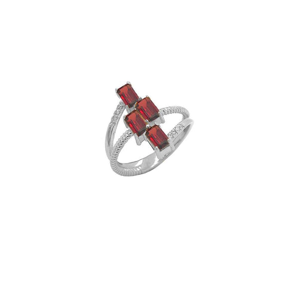 Genuine Birthstone Sterling Silver Rope Ring with Diamond and Emerald Cut from Rafi's Jewelry