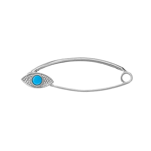 Dainty Sterling Silver Evil Eye Safety Pin with Turquoise from Rafi's Jewelry