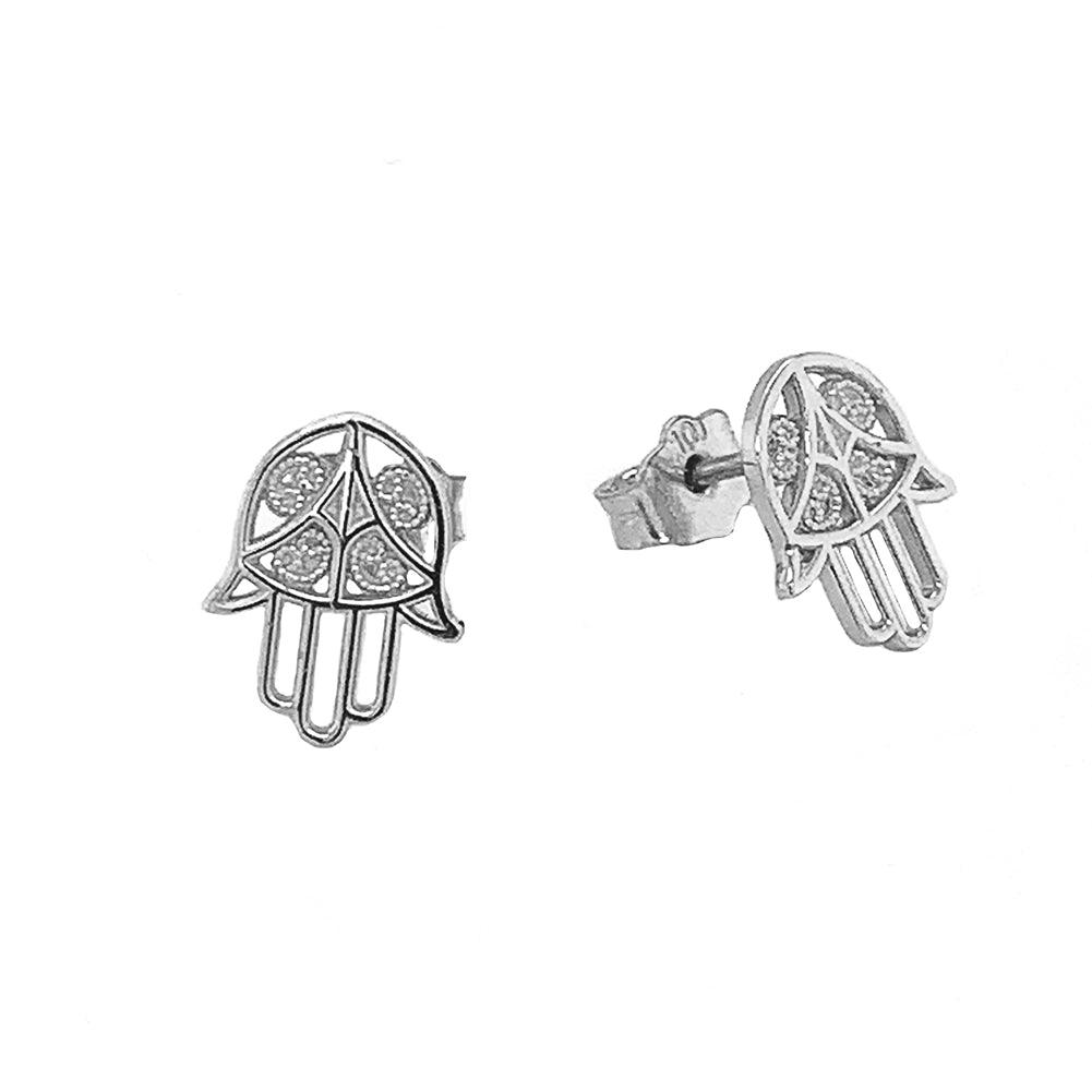 Hamsa Hand Sterling Silver Stud Earrings with Delicate Design from Rafi's Jewelry