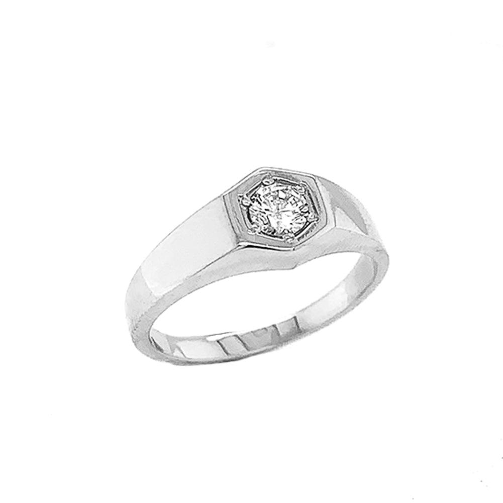 White Topaz Sterling Silver Signet Ring for Unisex from Rafi's Jewelry