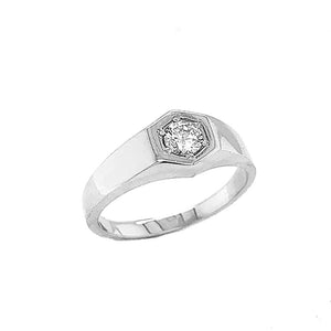 White Topaz Sterling Silver Signet Ring for Unisex from Rafi's Jewelry