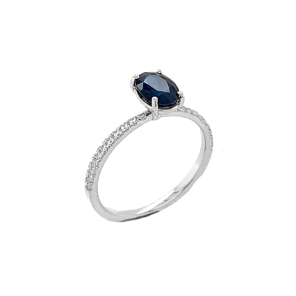 Dainty Sapphire and Diamond Engagement Ring in Solid Gold from Rafi's Jewelry