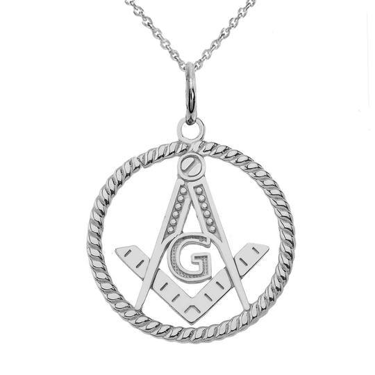 Masonic Symbol Round Pendant Necklace in Solid Sterling Silver from Rafi's Jewelry
