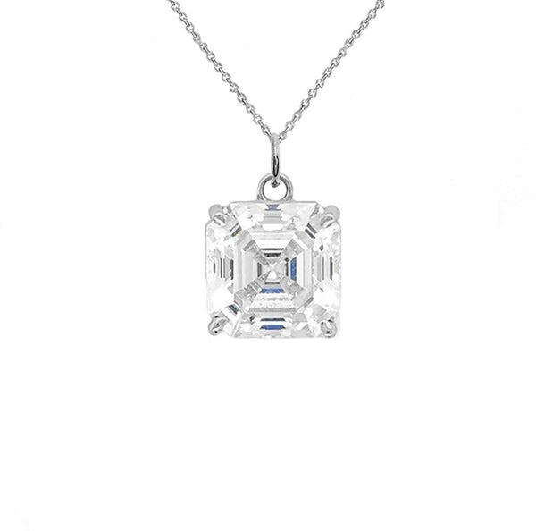 Asscher-Cut CZ Stone Pendant Necklace with Sterling Silver Chain from Rafi's Jewelry