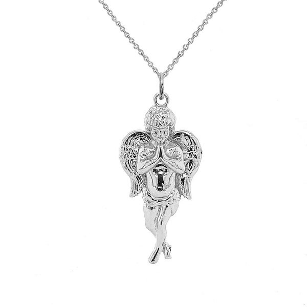 Solid Gold Angel Charm Necklace with 3D Full Body Pendant from Rafi's Jewelry
