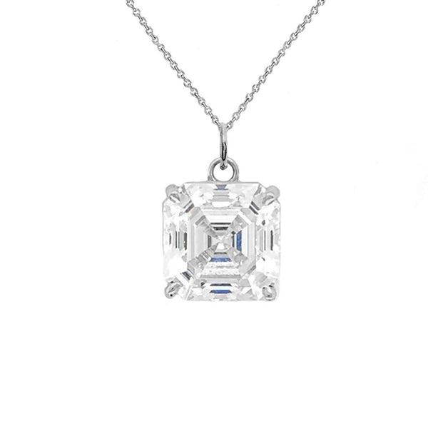 Asscher-cut 6mm CZ Stone Pendant Necklace with Sterling Silver Chain from Rafi's Jewelry