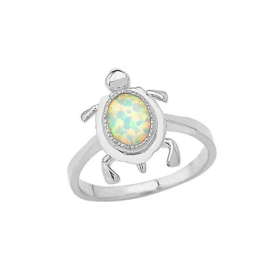 Opal Sea Turtle Ring in Solid White Gold from Rafi's Jewelry