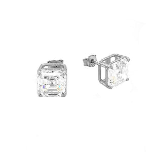 Asscher-Cut CZ Stud Earrings in Sterling Silver - Extra Large Size from Rafi's Jewelry