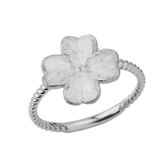 "Lucky Four-Leaf Clover Rope Ring in White Gold" from Rafi's Jewelry