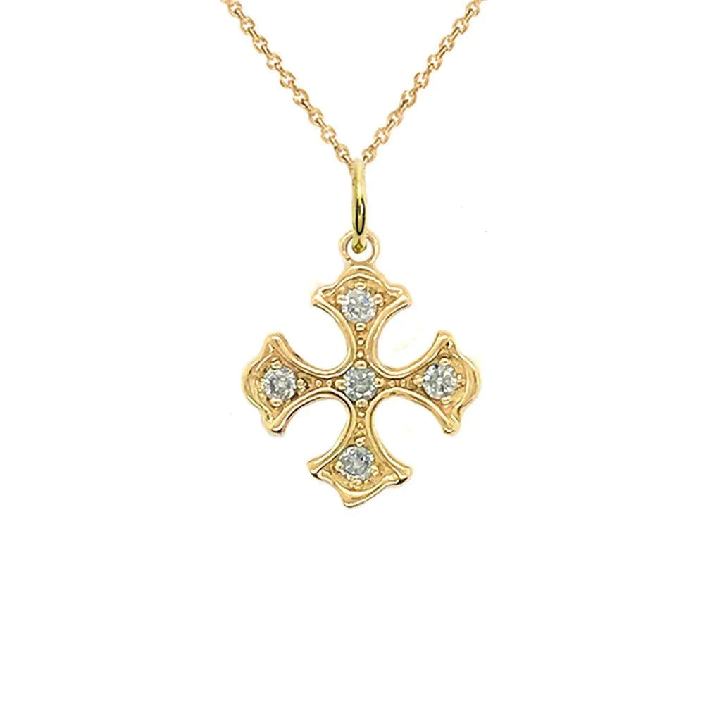 Diamond Patonce Cross Charm Pendant Necklace in Solid Gold from Rafi's Jewelry
