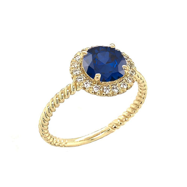 Birthstone and Halo Diamond Proposal Statement Rope Ring In Solid Gold (Available in 6 Birthstones) from Rafi's Jewelry