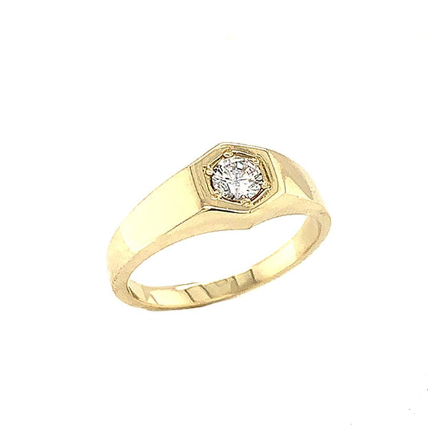 Polished Solid Gold Honeycomb Pinky Ring with Cubic Zirconia from Rafi's Jewelry