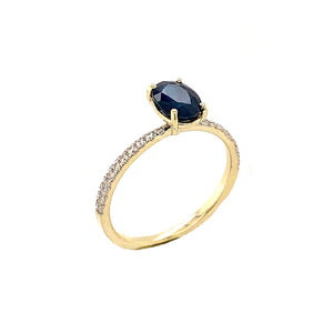 Dainty Sapphire and Diamond Engagement Ring in Solid Gold from Rafi's Jewelry