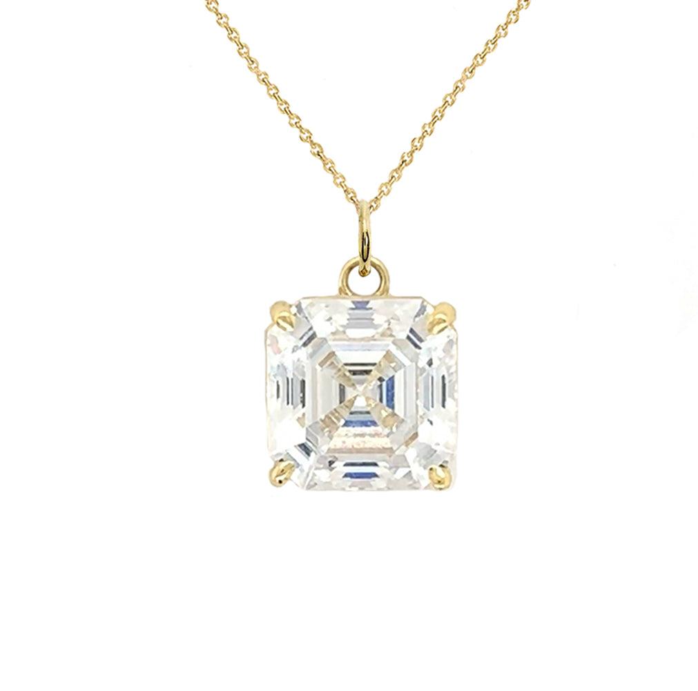 Asscher-cut CZ Stone Pendant Necklace in Solid Gold from Rafi's Jewelry