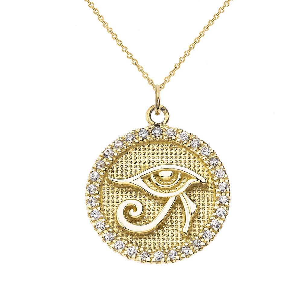 Eye of Horus Diamond Pendant Necklace in Solid 14k Gold from Rafi's Jewelry