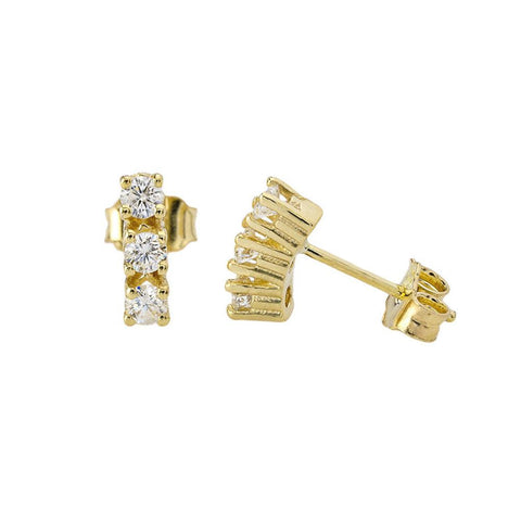 Delicate Three Diamond Stud Earrings in Solid Gold from Rafi's Jewelry