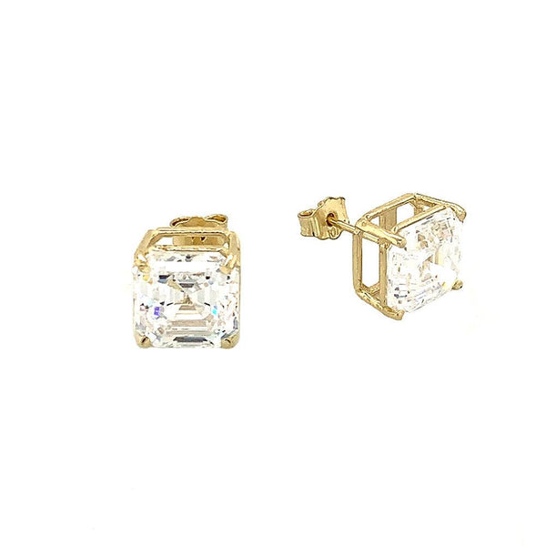 Solitaire Asscher-Cut CZ Stud Earrings in Solid Gold - X-Large Size (Perfect Everyday Jewelry) from Rafi's Jewelry