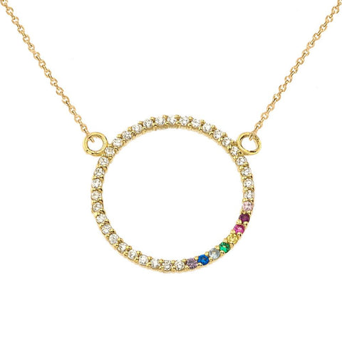 Eternal Love Diamond and Rainbow Circle of Life Necklace in Solid Gold (Yellow, Rose & White) from Rafi's Jewelry