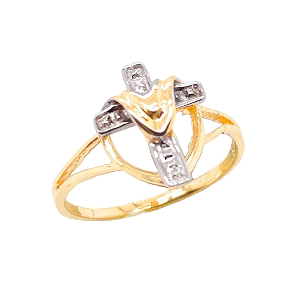 Elegant Diamond Cross Ring in Two Tone Gold from Rafi's Jewelry