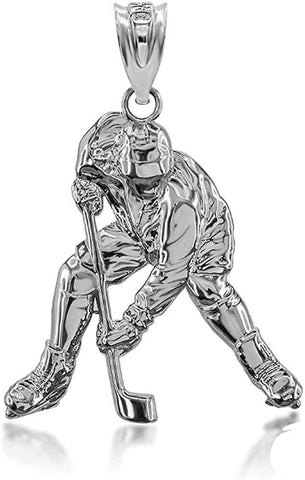 Certified 925 Sterling Silver Ice Hockey Player Winter Sports Pendant - Rafi's Jewelry