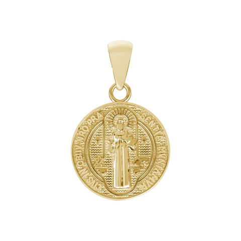 St. Benedict Small Round Pendant Necklace in Solid Gold from Rafi's Jewelry
