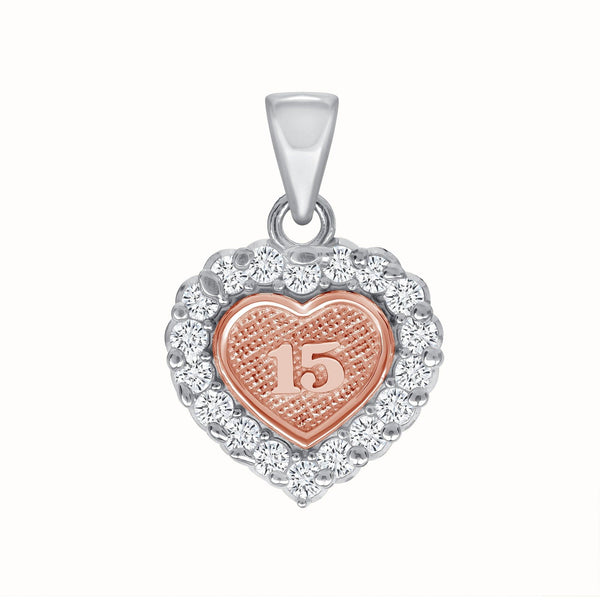 Gold 15th Birthday Heart Pendant Necklace with Cubic Zirconias from Rafi's Jewelry