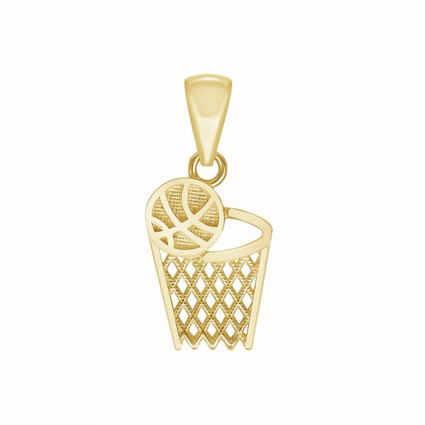 Basketball Charm Pendant Necklace in Solid Gold with Net Design from Rafi's Jewelry
