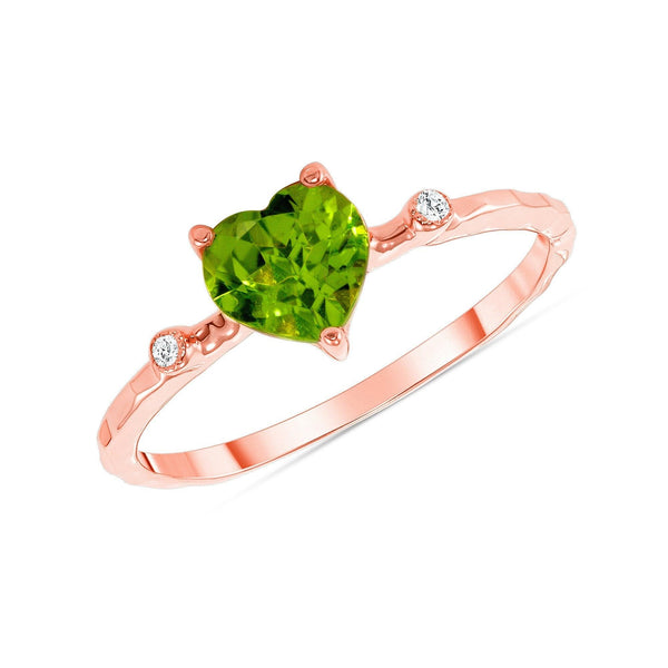 Peridot and Diamond Heart Stackable Ring with Hammered Finish in Solid Gold from Rafi's Jewelry