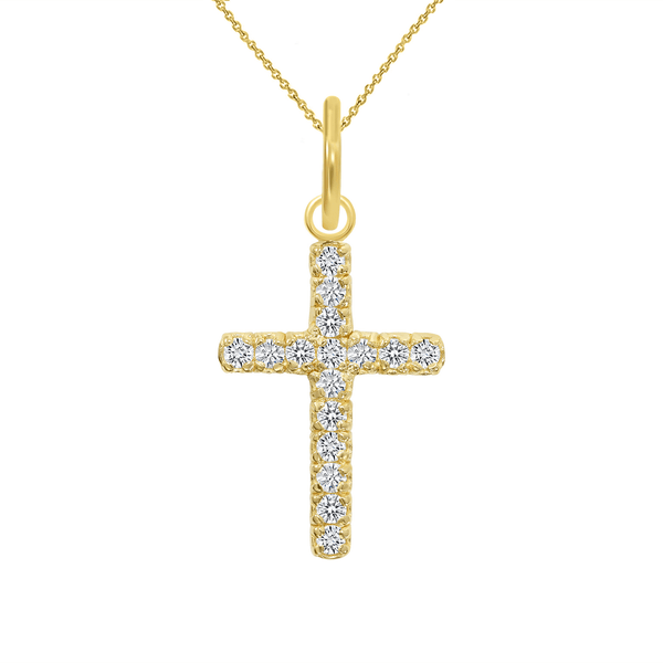 Small Diamond Cross Pendant/Necklace With Solid Gold from Rafi's Jewelry